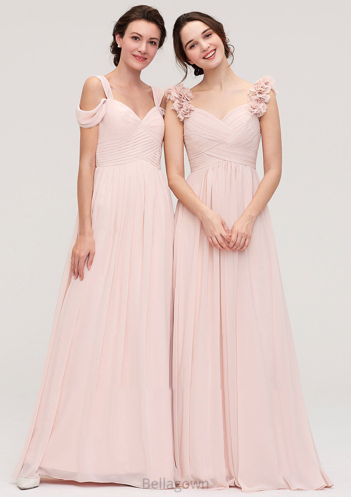 Sweetheart Sleeveless A-line/Princess Chiffon Long/Floor-Length Bridesmaid Dresses With Pleated Shoulder Flower Lesly DNP0025315