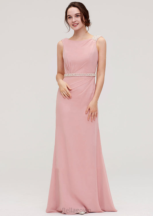 Sleeveless Sheath/Column Long/Floor-Length Chiffon Bridesmaid Dresses With Waistband Beading Madyson DNP0025317