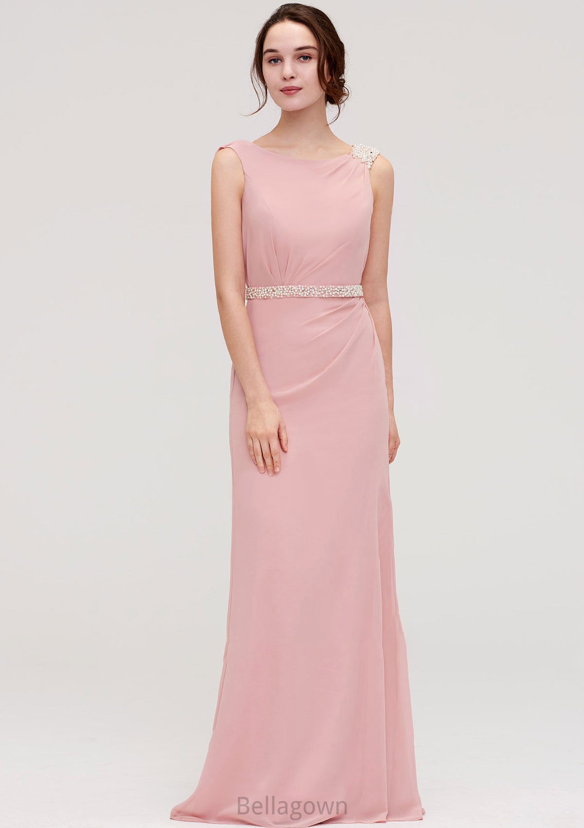 Sleeveless Sheath/Column Long/Floor-Length Chiffon Bridesmaid Dresses With Waistband Beading Madyson DNP0025317