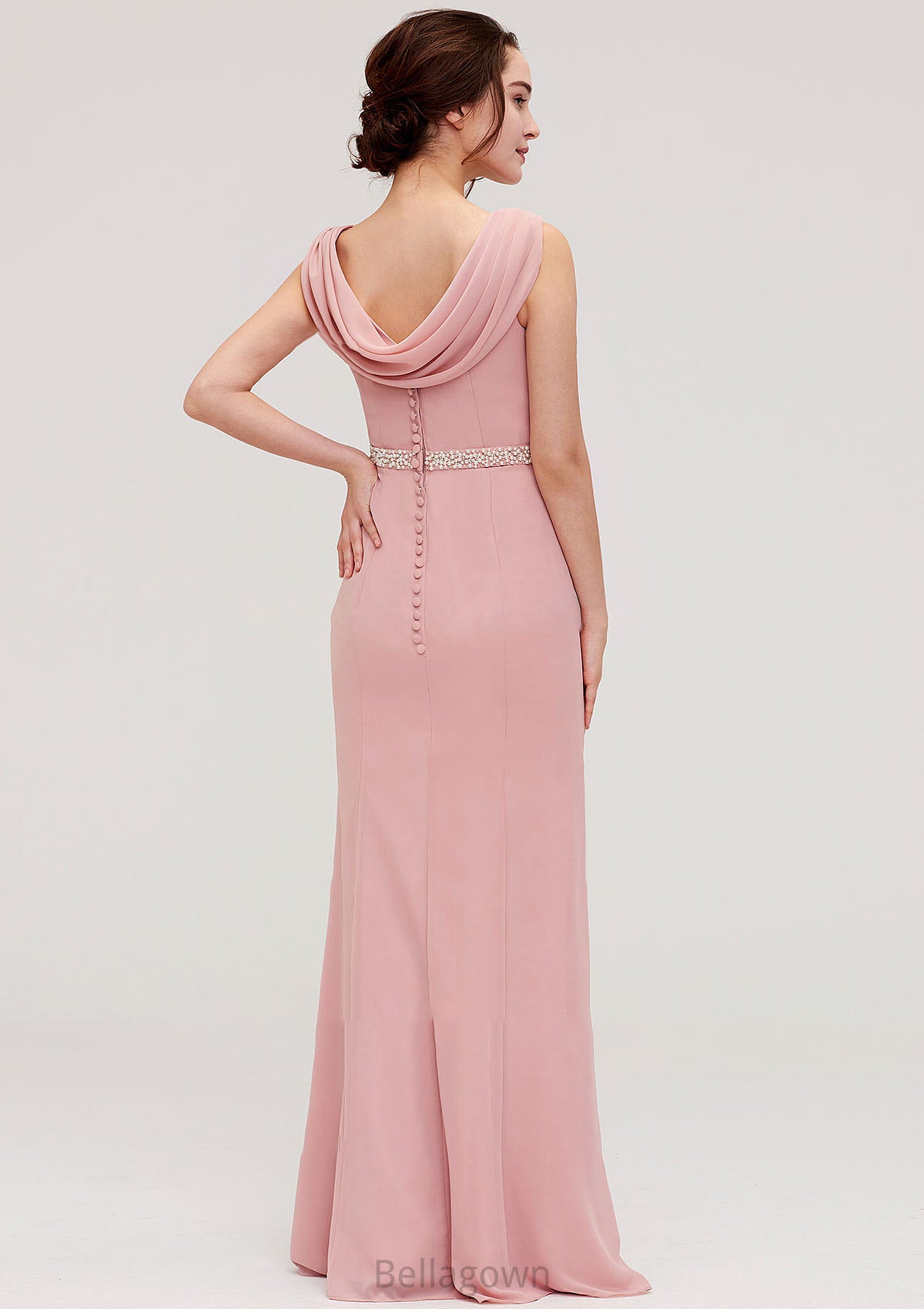 Sleeveless Sheath/Column Long/Floor-Length Chiffon Bridesmaid Dresses With Waistband Beading Madyson DNP0025317