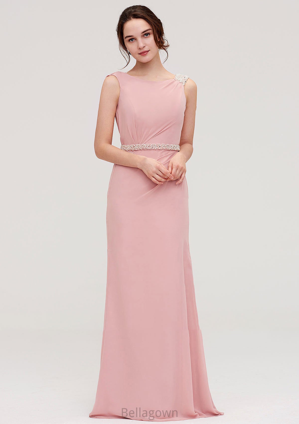 Sleeveless Sheath/Column Long/Floor-Length Chiffon Bridesmaid Dresses With Waistband Beading Madyson DNP0025317