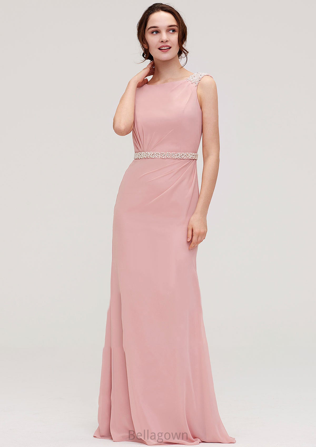 Sleeveless Sheath/Column Long/Floor-Length Chiffon Bridesmaid Dresses With Waistband Beading Madyson DNP0025317