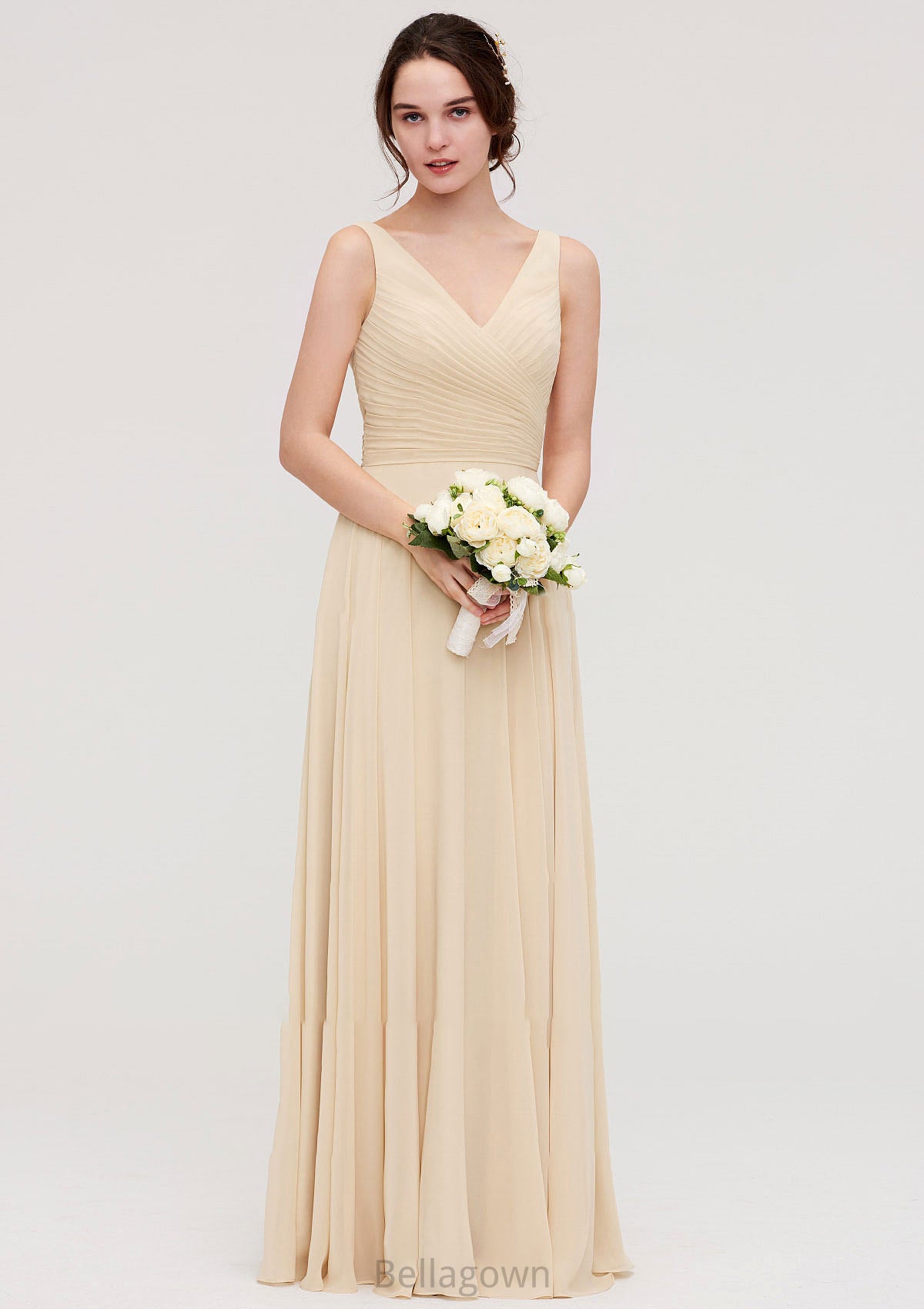 A-line/Princess V Neck Long/Floor-Length A-line/Princess Chiffon Bridesmaid Dresses With Sashes Pleated Stephanie DNP0025322