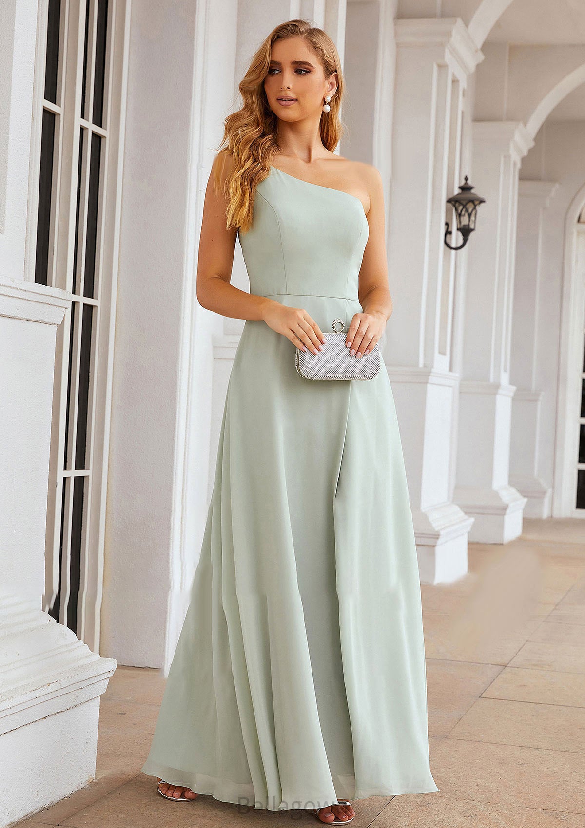 A-line One-Shoulder Sleeveless Long/Floor-Length Chiffon Bridesmaid Dresses With Split Hannah DNP0025333