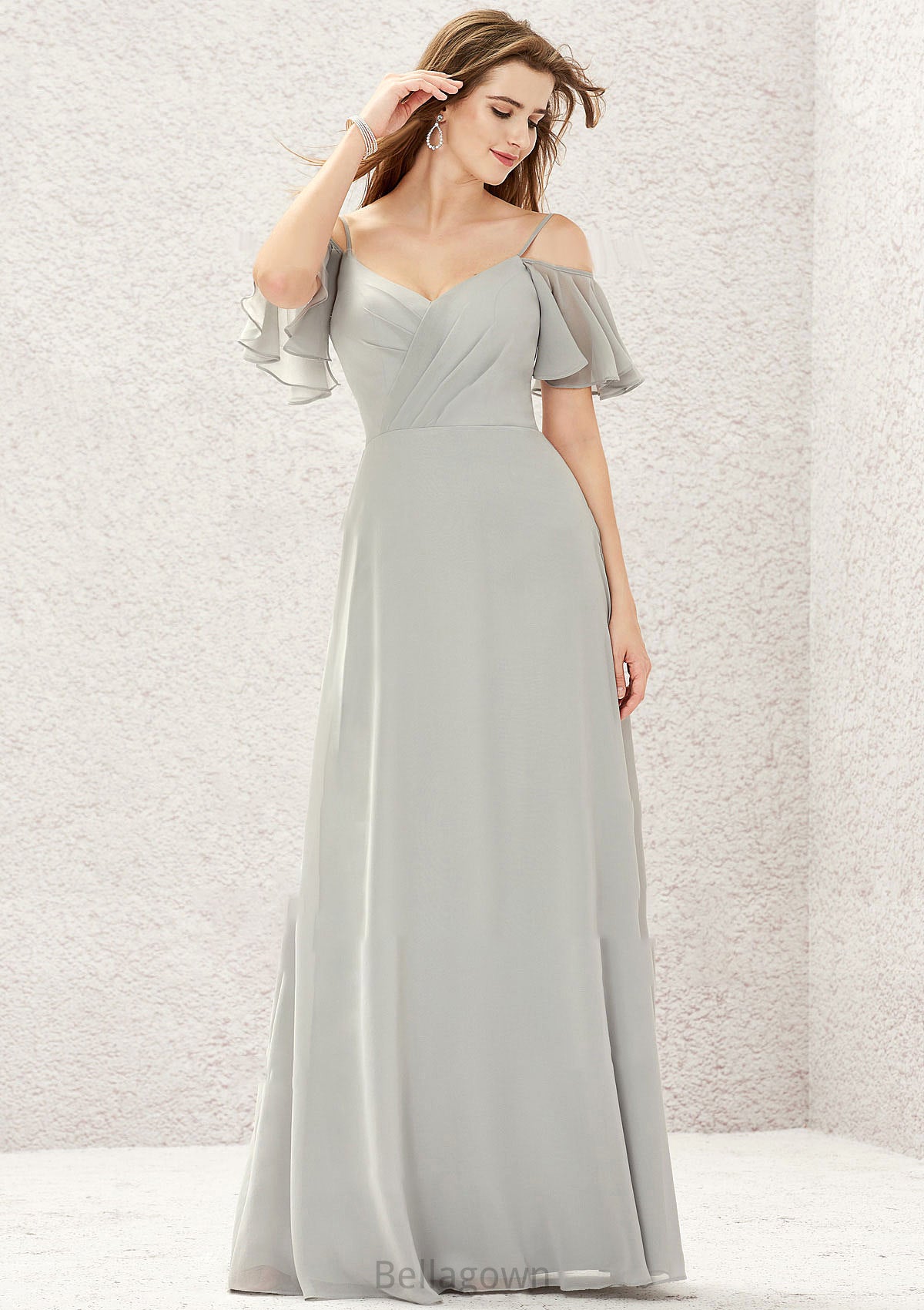 A-line Sweetheart Short Sleeve Long/Floor-Length Chiffon Bridesmaid Dresses With Pleated Gia DNP0025338