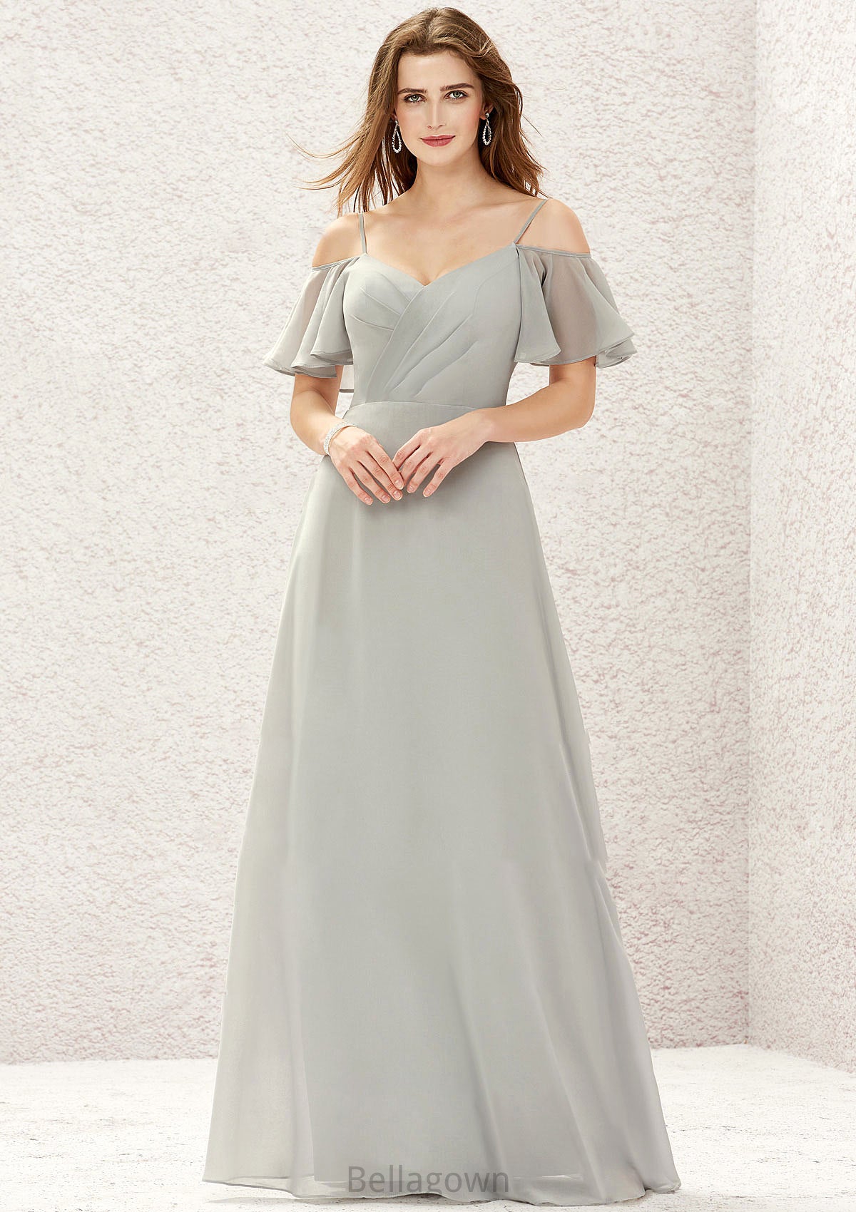 A-line Sweetheart Short Sleeve Long/Floor-Length Chiffon Bridesmaid Dresses With Pleated Gia DNP0025338