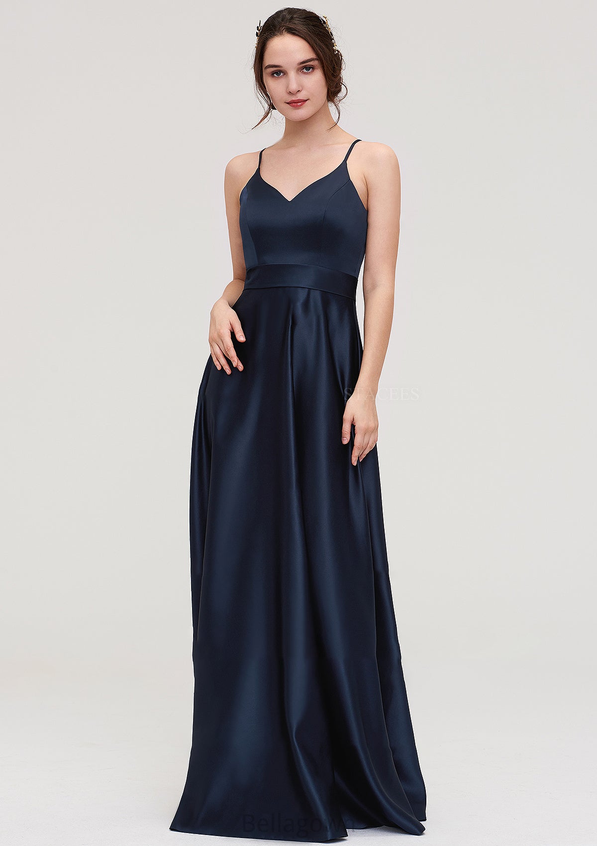 V Neck Sleeveless Long/Floor-Length Satin A-line/Princess Bridesmaid Dresseses Hayden DNP0025345