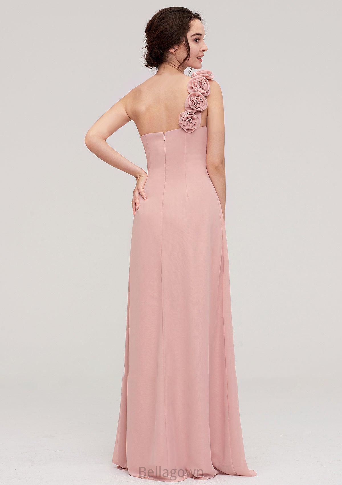 Sleeveless One-Shoulder Long/Floor-Length Chiffon A-line/Princess Bridesmaid Dresses With Pleated Flowers Noelle DNP0025346