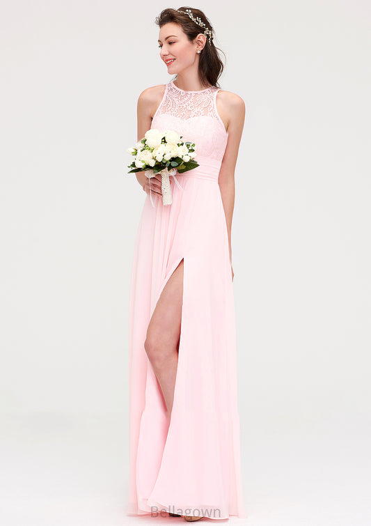 Sleeveless Scoop Neck Chiffon A-line/Princess Long/Floor-Length Bridesmaid Dresseses With Split Lace Aliya DNP0025349