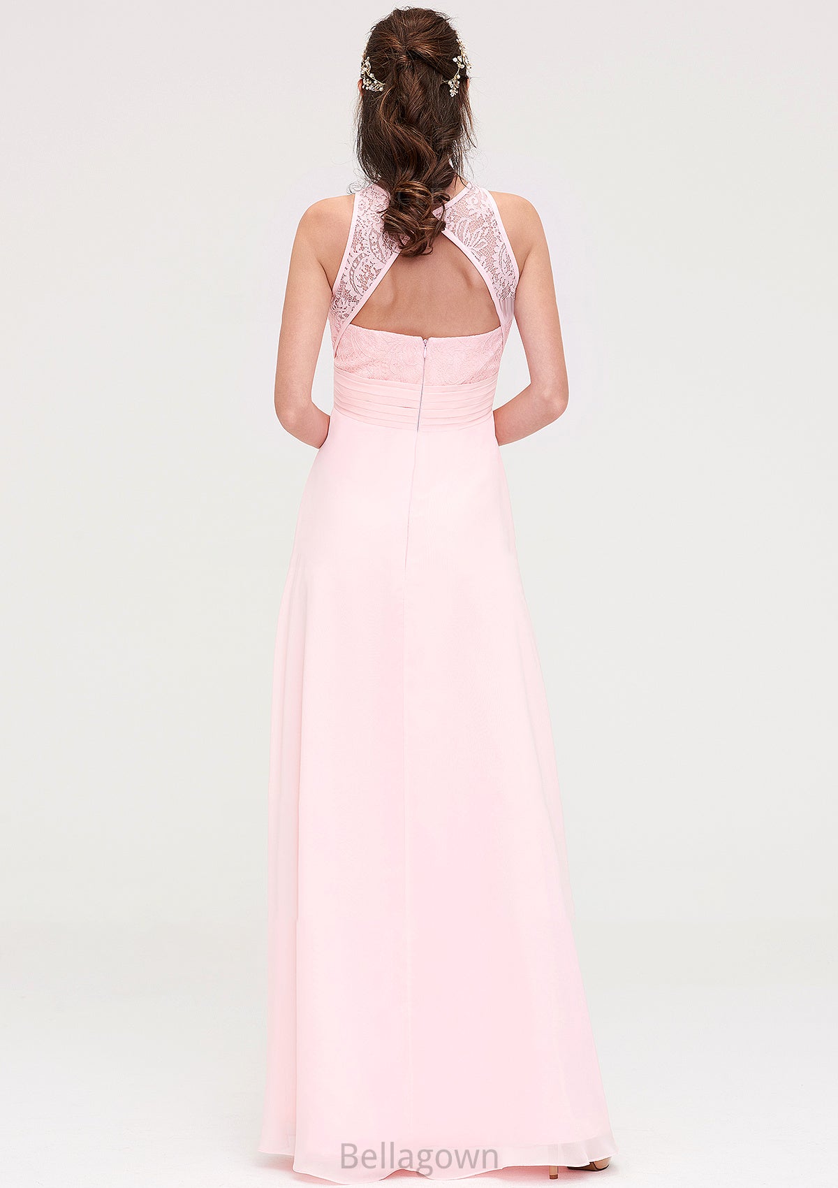 Sleeveless Scoop Neck Chiffon A-line/Princess Long/Floor-Length Bridesmaid Dresseses With Split Lace Aliya DNP0025349