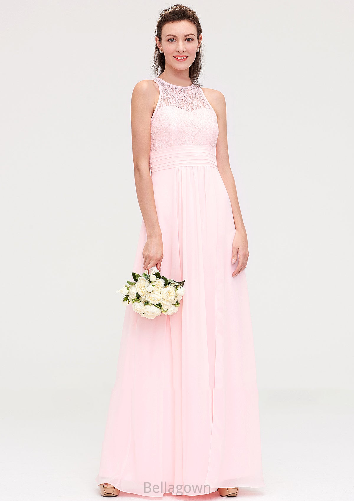 Sleeveless Scoop Neck Chiffon A-line/Princess Long/Floor-Length Bridesmaid Dresseses With Split Lace Aliya DNP0025349