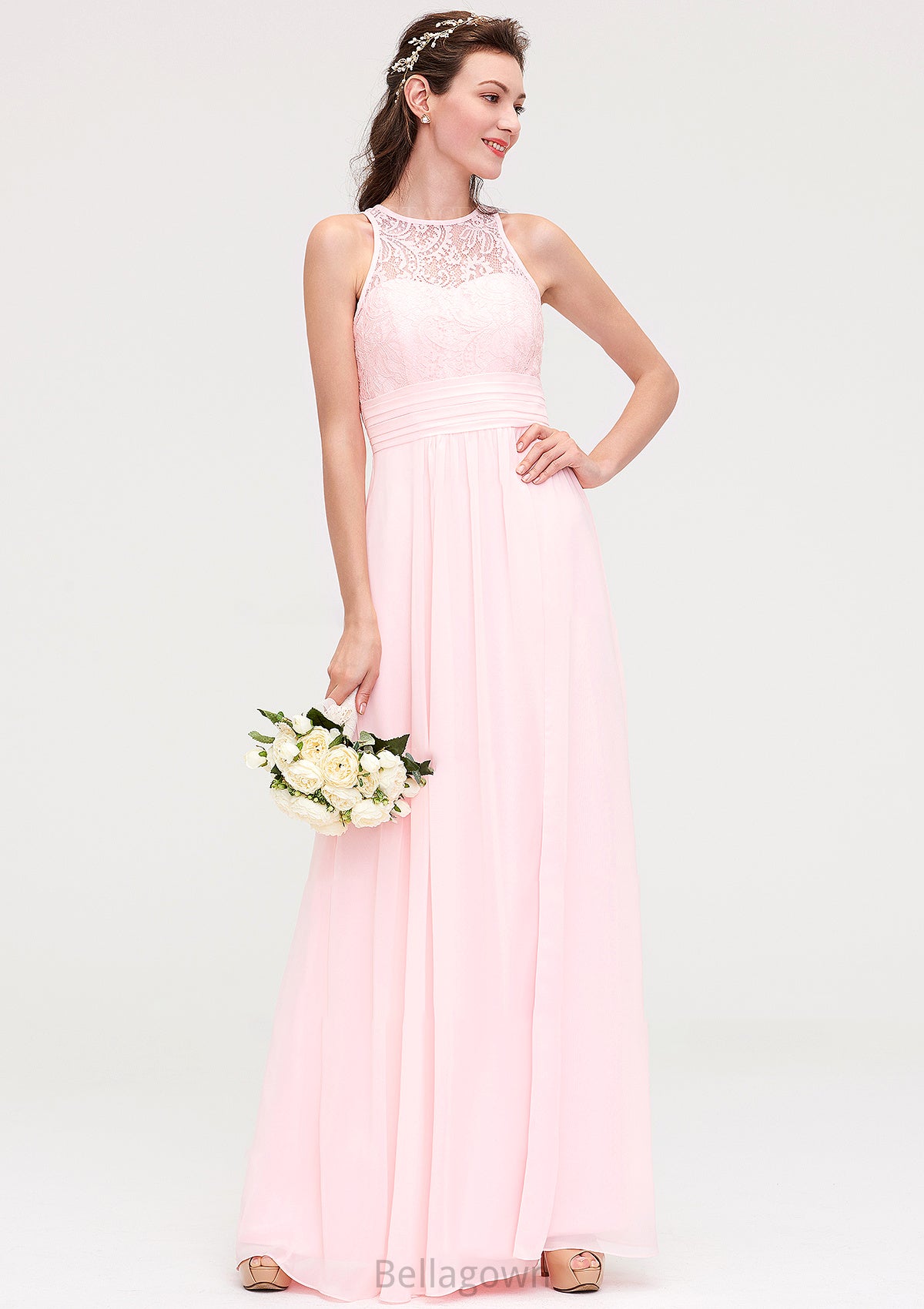 Sleeveless Scoop Neck Chiffon A-line/Princess Long/Floor-Length Bridesmaid Dresseses With Split Lace Aliya DNP0025349