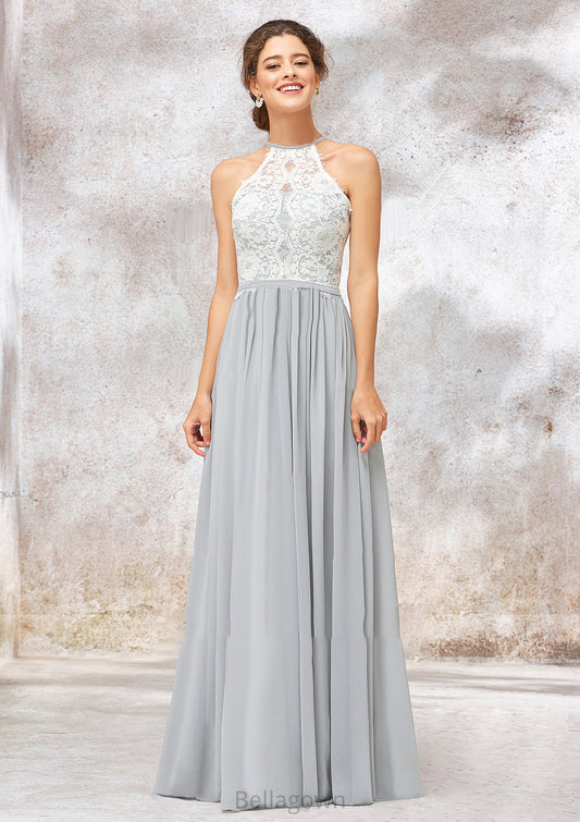 Scoop Neck A-line/Princess Sleeveless Chiffon Long/Floor-Length Bridesmaid Dresses With Lace Raelynn DNP0025350