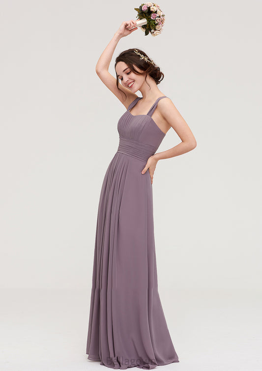 Square Neckline Sleeveless Chiffon Long/Floor-Length A-line/Princess Bridesmaid Dresses With Pleated Lilah DNP0025356