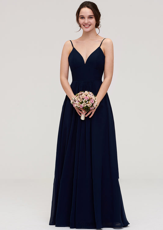 Sleeveless V Neck A-line/Princess Chiffon Long/Floor-Length Bridesmaid Dresseses With Pleated Setlla DNP0025357