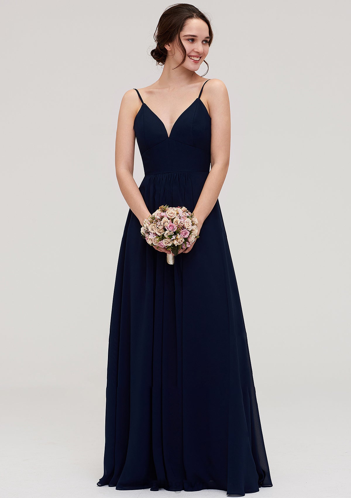 Sleeveless V Neck A-line/Princess Chiffon Long/Floor-Length Bridesmaid Dresseses With Pleated Setlla DNP0025357