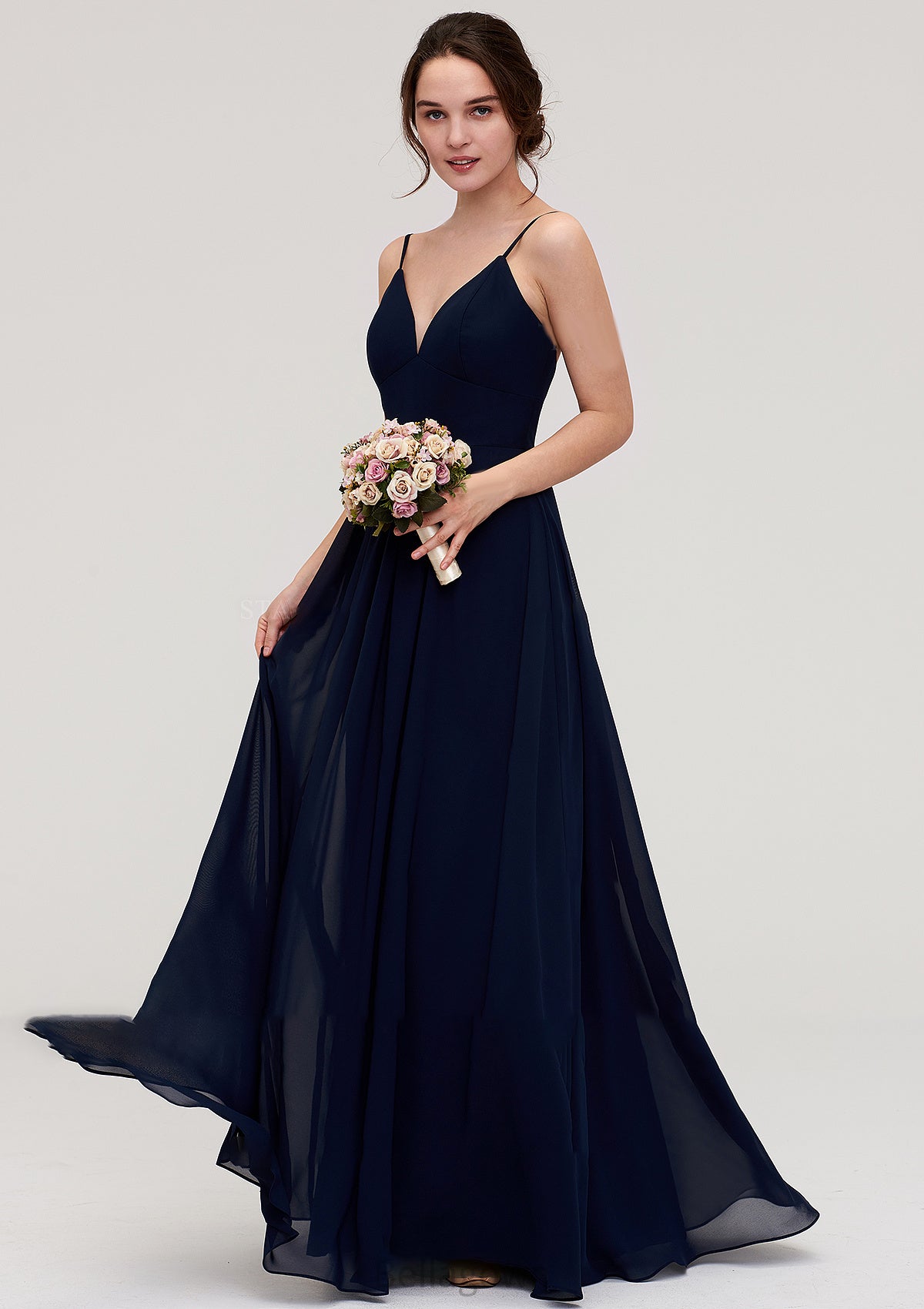 Sleeveless V Neck A-line/Princess Chiffon Long/Floor-Length Bridesmaid Dresseses With Pleated Setlla DNP0025357