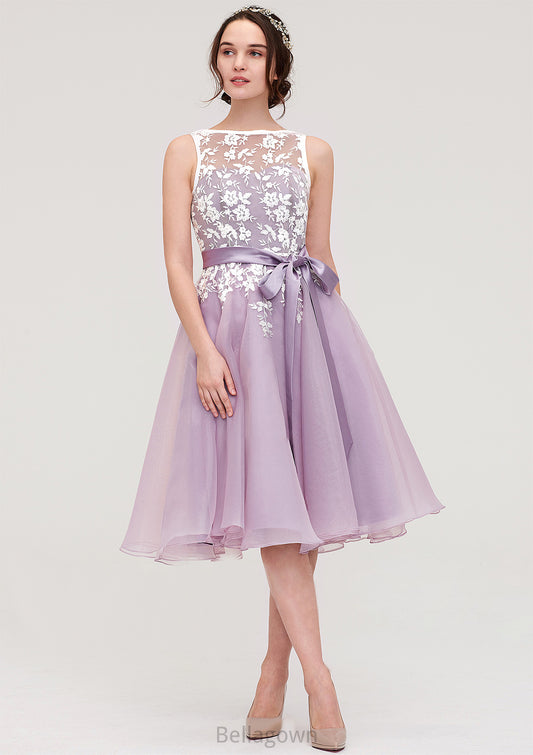 Bateau Sleeveless Organza Knee-Length A-line/Princess Bridesmaid Dresses With Sashes Lace Madyson DNP0025358