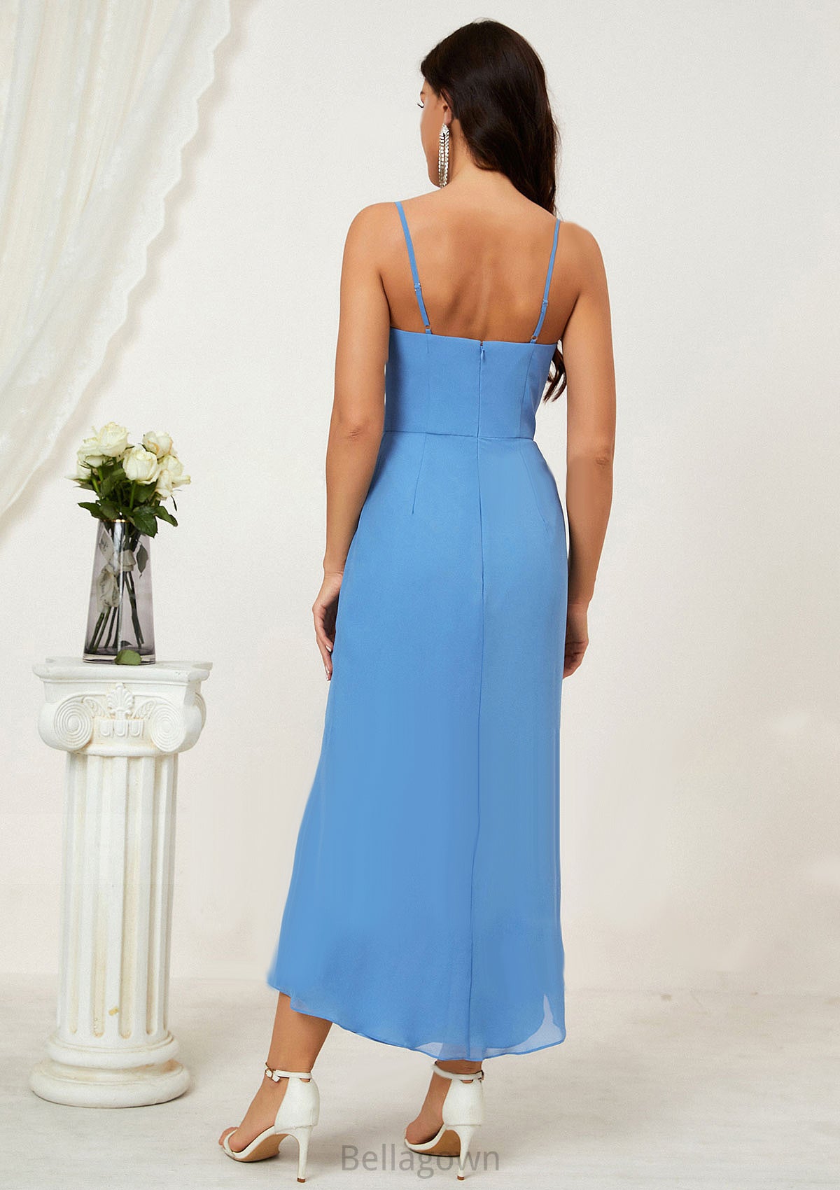 Sheath/Column Sweetheart Sleeveless Chiffon Asymmetrical Bridesmaid Dresses With Pleated Split Aimee DNP0025359