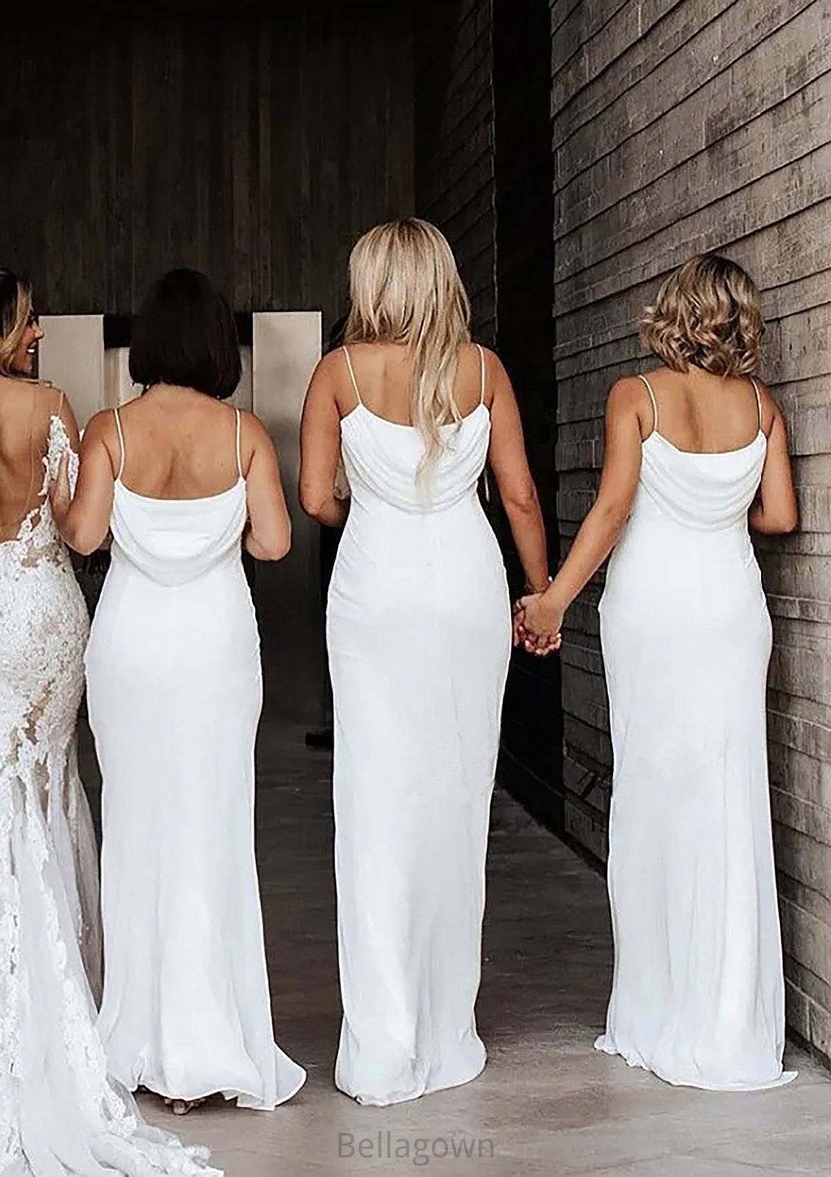 Sheath/Column Cowl Neck Spaghetti Straps Long/Floor-Length Satin Bridesmaid Dresses - Bridesmaid Dresses Una DNP0025363