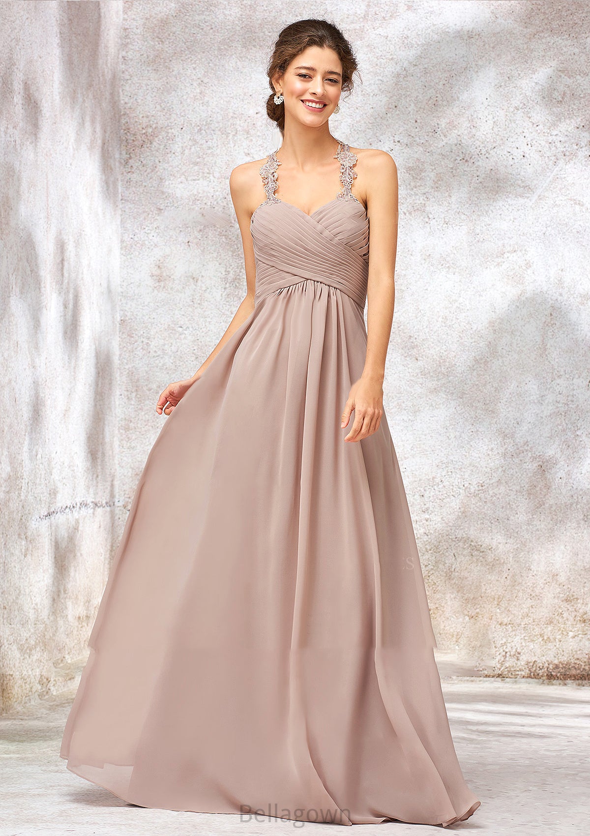 A-line Sweetheart Sleeveless Chiffon Long/Floor-Length Bridesmaid Dresses With Lace Pleated Undine DNP0025365