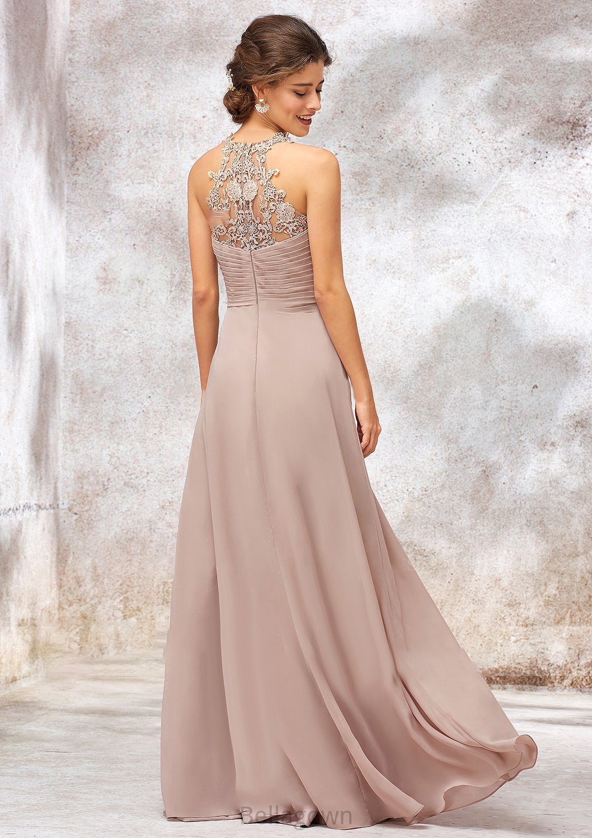 A-line Sweetheart Sleeveless Chiffon Long/Floor-Length Bridesmaid Dresses With Lace Pleated Undine DNP0025365