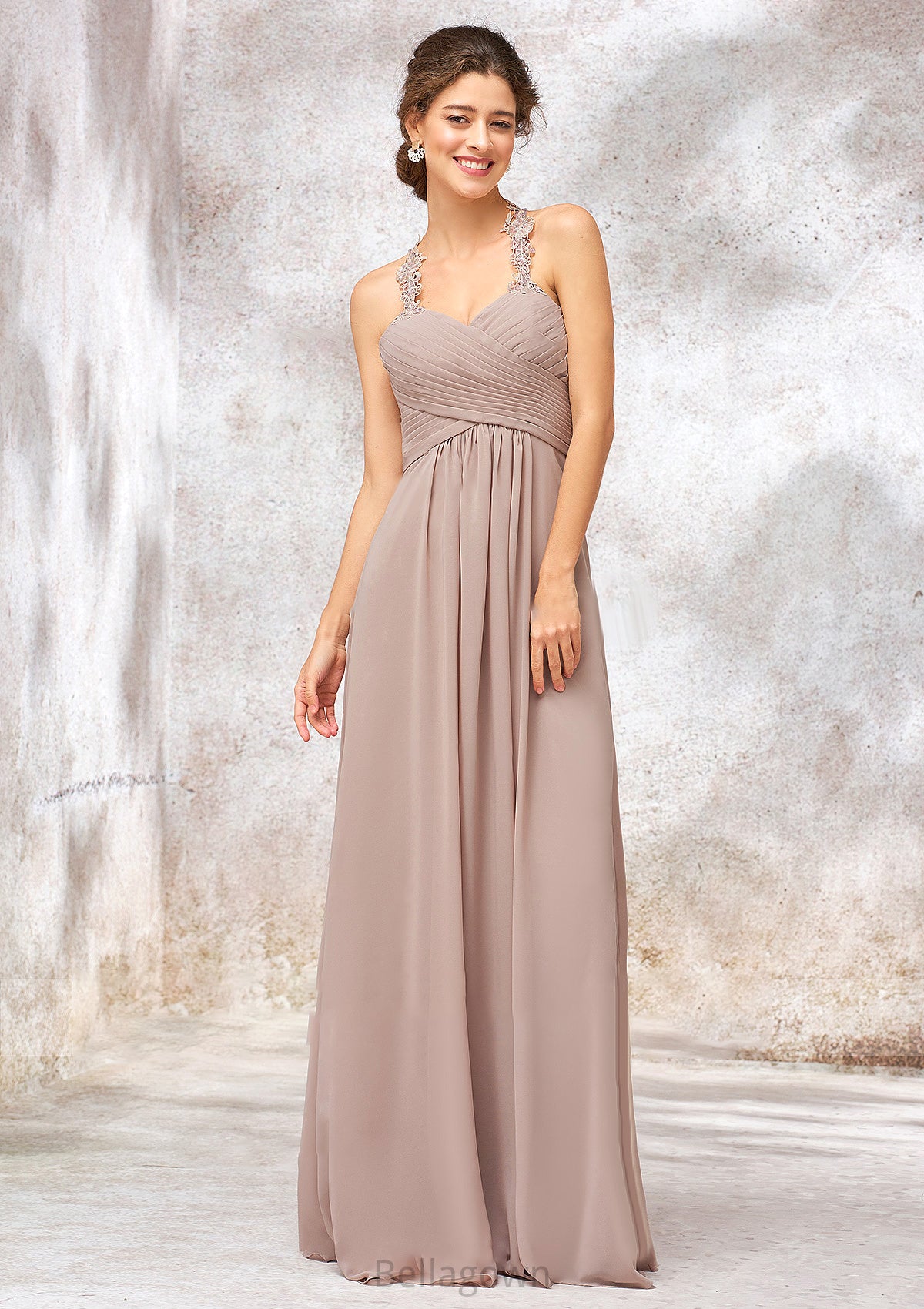 A-line Sweetheart Sleeveless Chiffon Long/Floor-Length Bridesmaid Dresses With Lace Pleated Undine DNP0025365