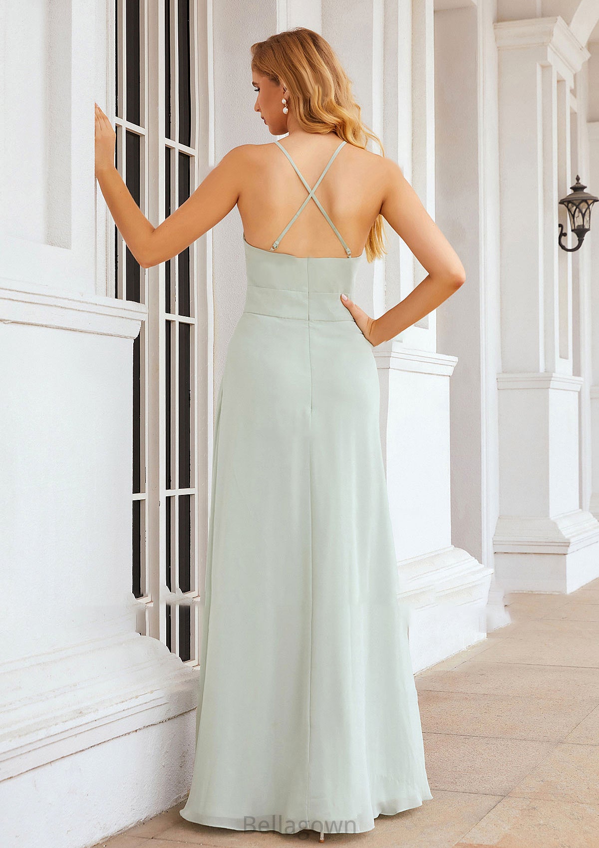 A-line Scoop Neck Sleeveless Long/Floor-Length Chiffon Bridesmaid Dresses With Pleated Pockets Maci DNP0025378