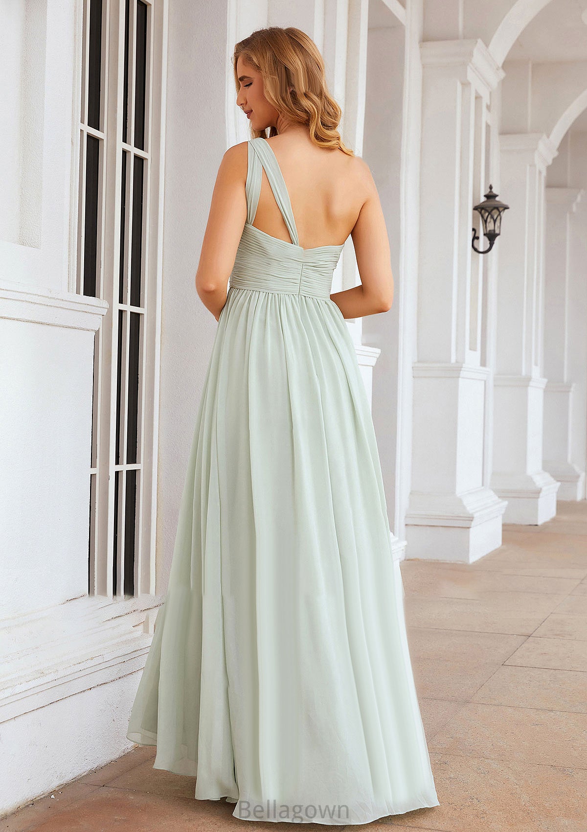 A-line One-Shoulder Sleeveless Chiffon Long/Floor-Length Bridesmaid Dresses With Pleated Aliza DNP0025382