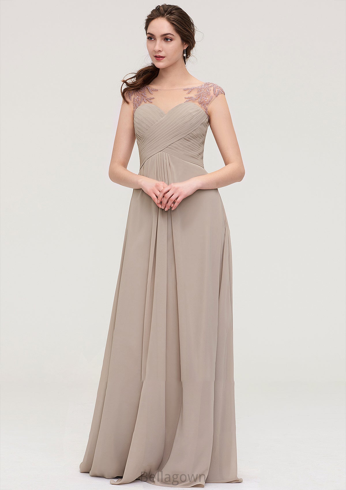 Sleeveless Scoop Neck Long/Floor-Length A-line/Princess Chiffon Bridesmaid Dresses With Pleated Beading -Bridesmaid Dresseses
 Tessa DNP0025396