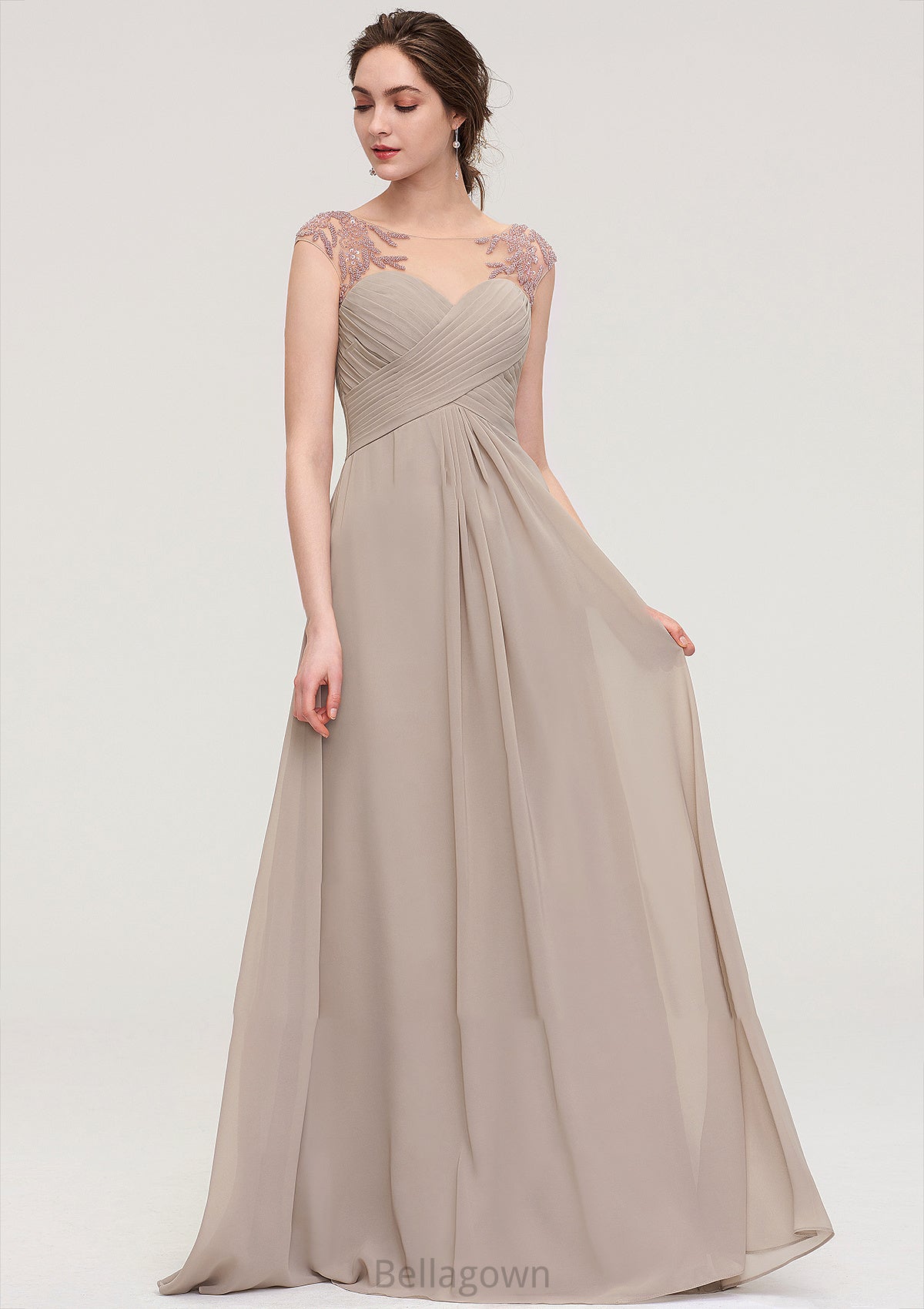 Sleeveless Scoop Neck Long/Floor-Length A-line/Princess Chiffon Bridesmaid Dresses With Pleated Beading -Bridesmaid Dresseses
 Tessa DNP0025396