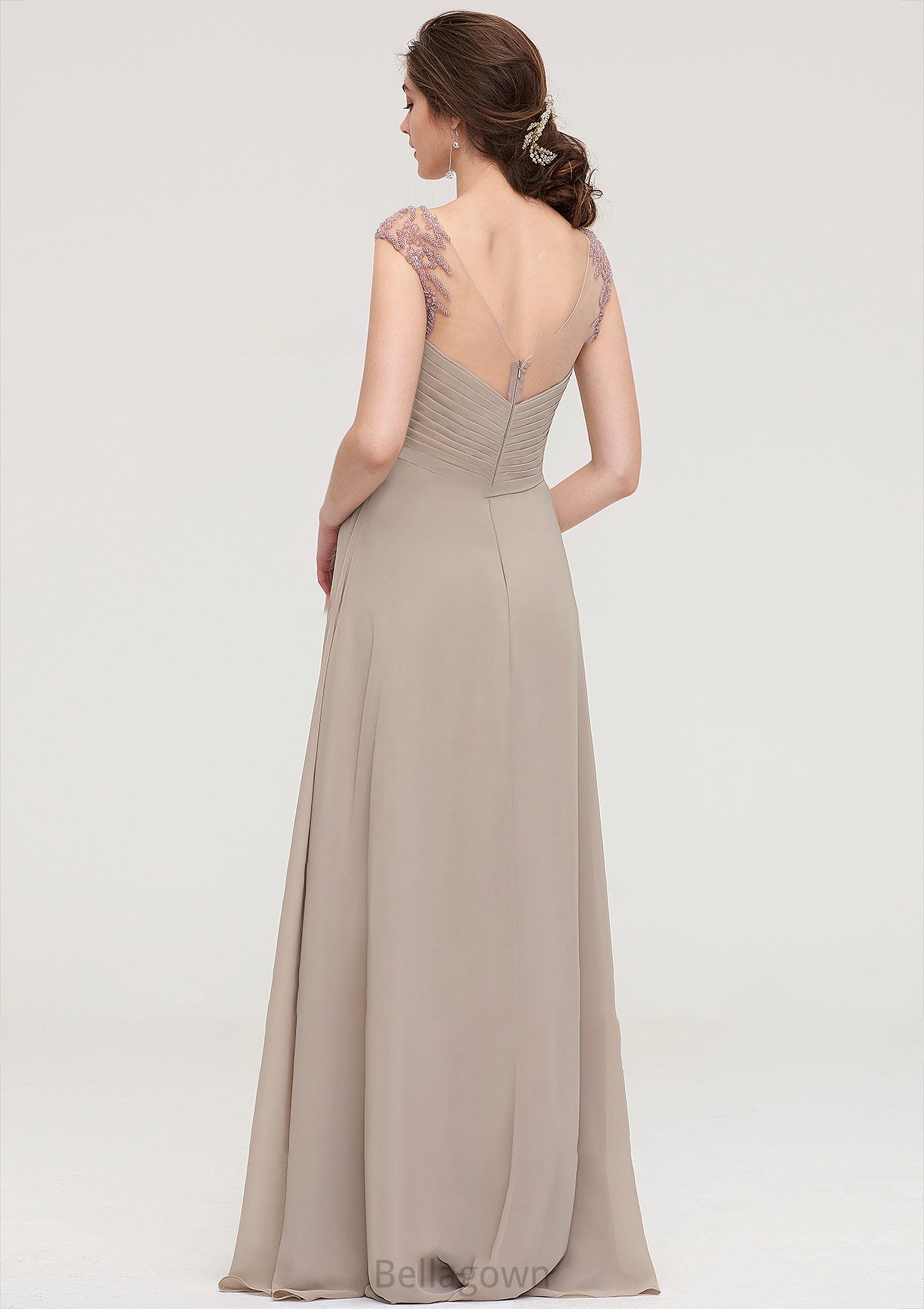 Sleeveless Scoop Neck Long/Floor-Length A-line/Princess Chiffon Bridesmaid Dresses With Pleated Beading -Bridesmaid Dresseses
 Tessa DNP0025396