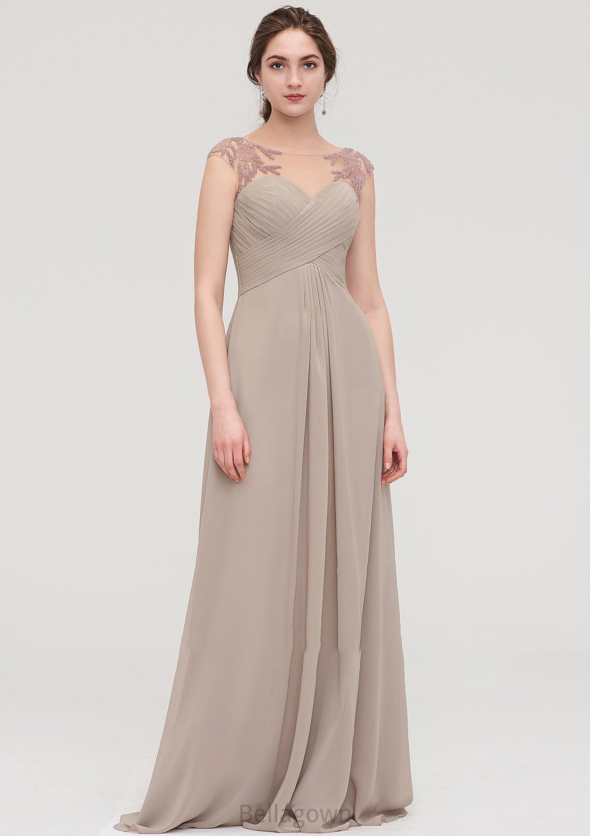 Sleeveless Scoop Neck Long/Floor-Length A-line/Princess Chiffon Bridesmaid Dresses With Pleated Beading -Bridesmaid Dresseses
 Tessa DNP0025396