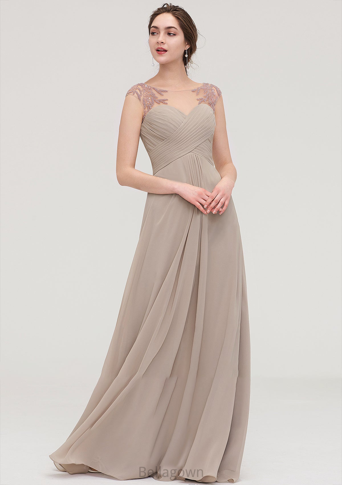 Sleeveless Scoop Neck Long/Floor-Length A-line/Princess Chiffon Bridesmaid Dresses With Pleated Beading -Bridesmaid Dresseses
 Tessa DNP0025396