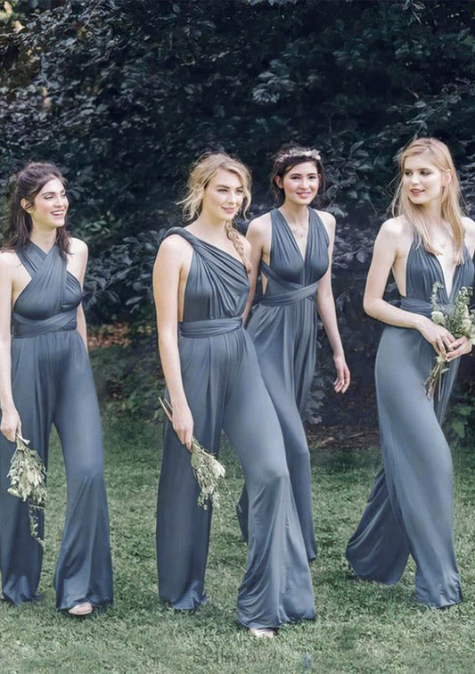 Jumpsuit/Pantsuit Sleeveless Long/Floor-Length Jersey Bridesmaid Dresses With Pleated Bailey DNP0025397