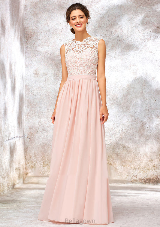 Scoop Neck Sleeveless Long/Floor-Length Chiffon A-line/Princess Bridesmaid Dresses With Lace Isis DNP0025398