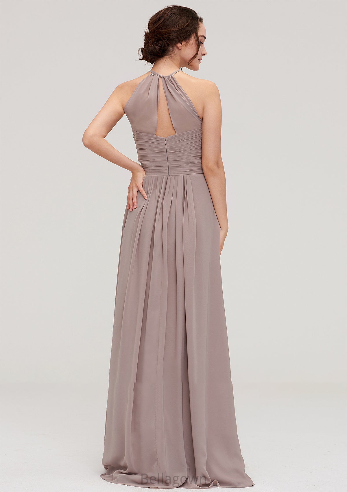 Scoop Neck Sleeveless A-line/Princess Chiffon Long/Floor-Length Bridesmaid Dresseses With Pleated Hayden DNP0025399