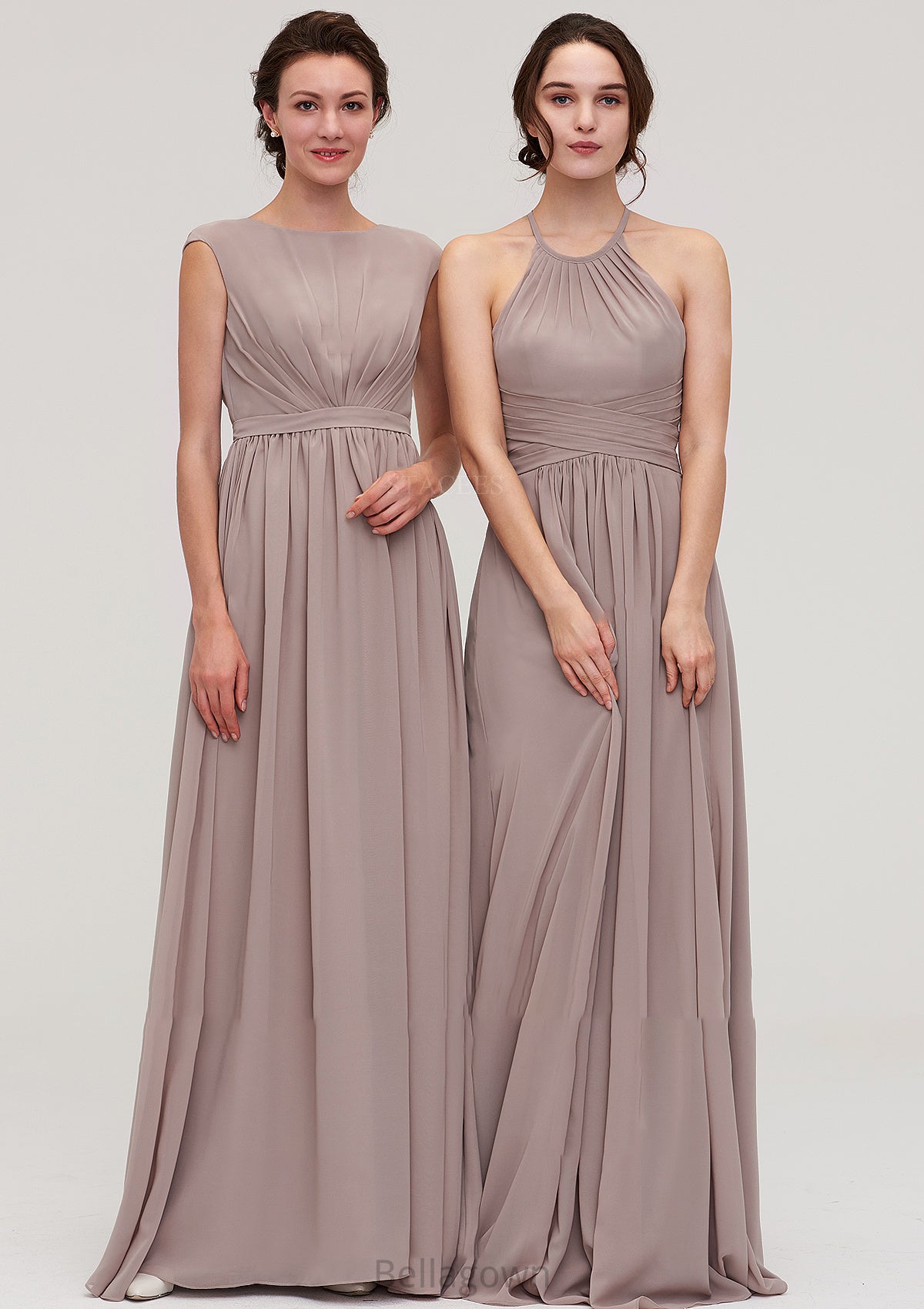 Scoop Neck Sleeveless A-line/Princess Chiffon Long/Floor-Length Bridesmaid Dresseses With Pleated Hayden DNP0025399