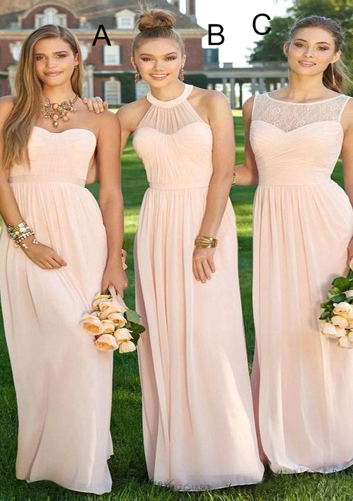 Sweetheart Sleeveless Long/Floor-Length A-Line/Princess Chiffon Bridesmaid Dresses Taniyah DNP0025418