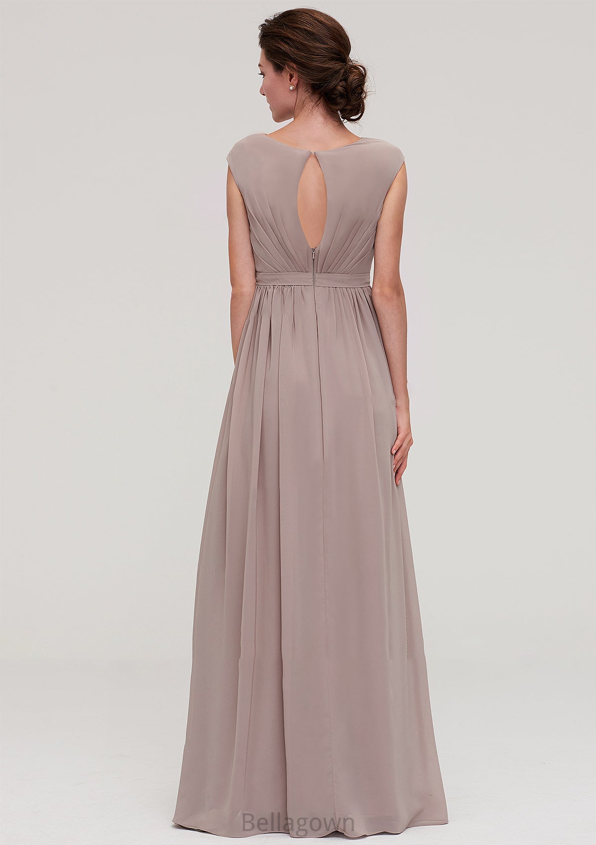 Bateau Sleeveless A-line/Princess Chiffon Long/Floor-Length Bridesmaid Dresses With Pleated Veronica DNP0025420