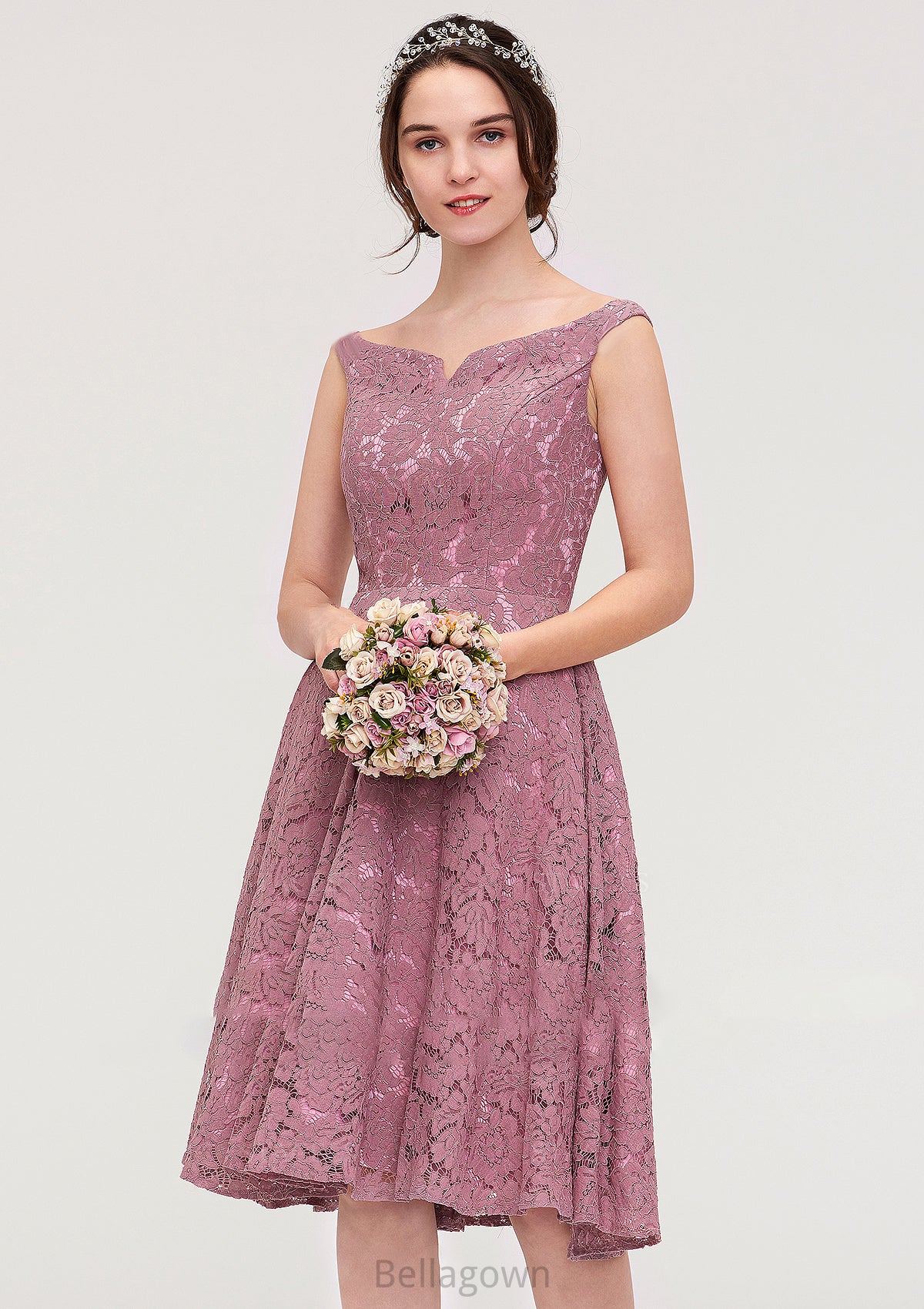 Sweetheart Sleeveless A-line/Princess Lace Knee-Length Bridesmaid Dresses Elyse DNP0025421