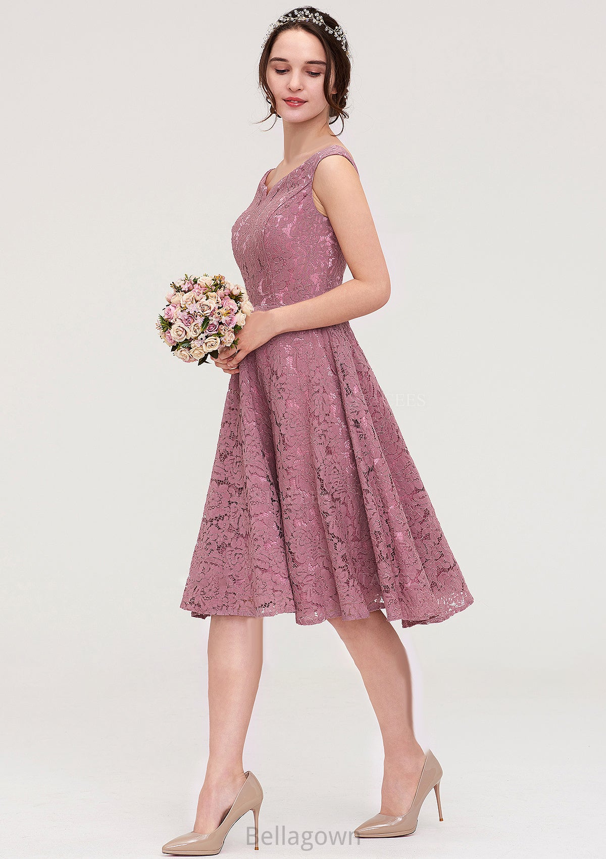 Sweetheart Sleeveless A-line/Princess Lace Knee-Length Bridesmaid Dresses Elyse DNP0025421