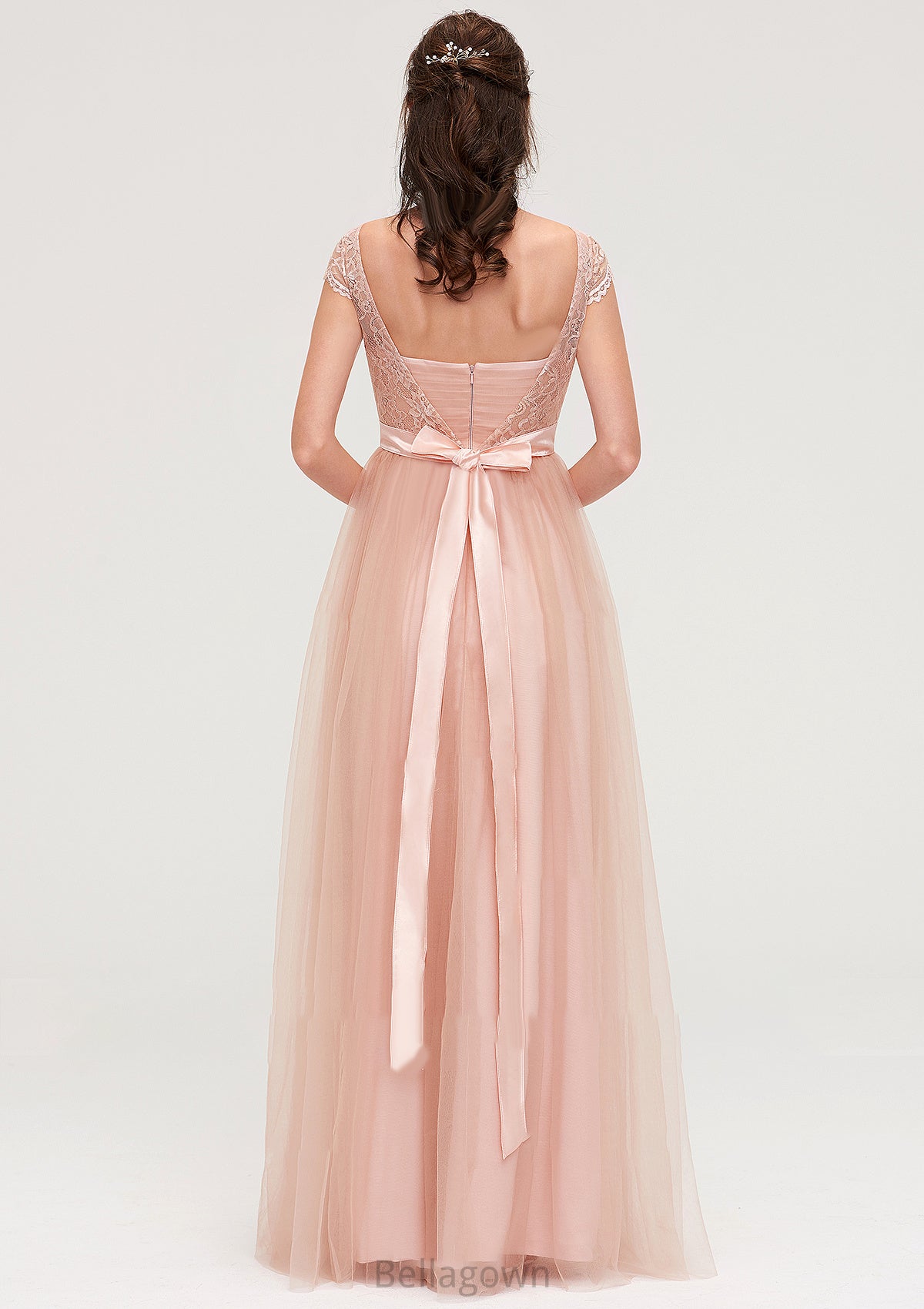 Bateau Sleeveless Tulle A-line/Princess Long/Floor-Length Bridesmaid Dresseses With Sashes Lace Amy DNP0025427