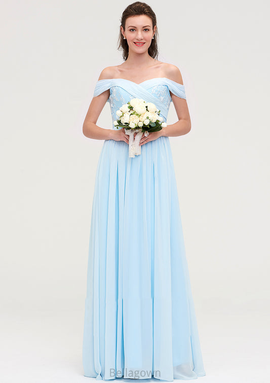 Off-the-Shoulder Sleeveless Chiffon A-line/Princess Long/Floor-Length Bridesmaid Dresseses With Pleated Appliqued Lacey DNP0025431