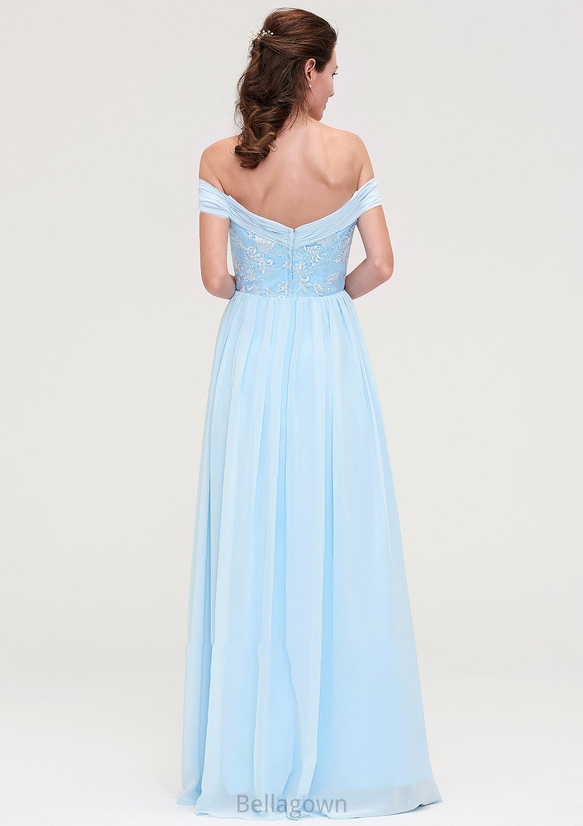 Off-the-Shoulder Sleeveless Chiffon A-line/Princess Long/Floor-Length Bridesmaid Dresseses With Pleated Appliqued Lacey DNP0025431