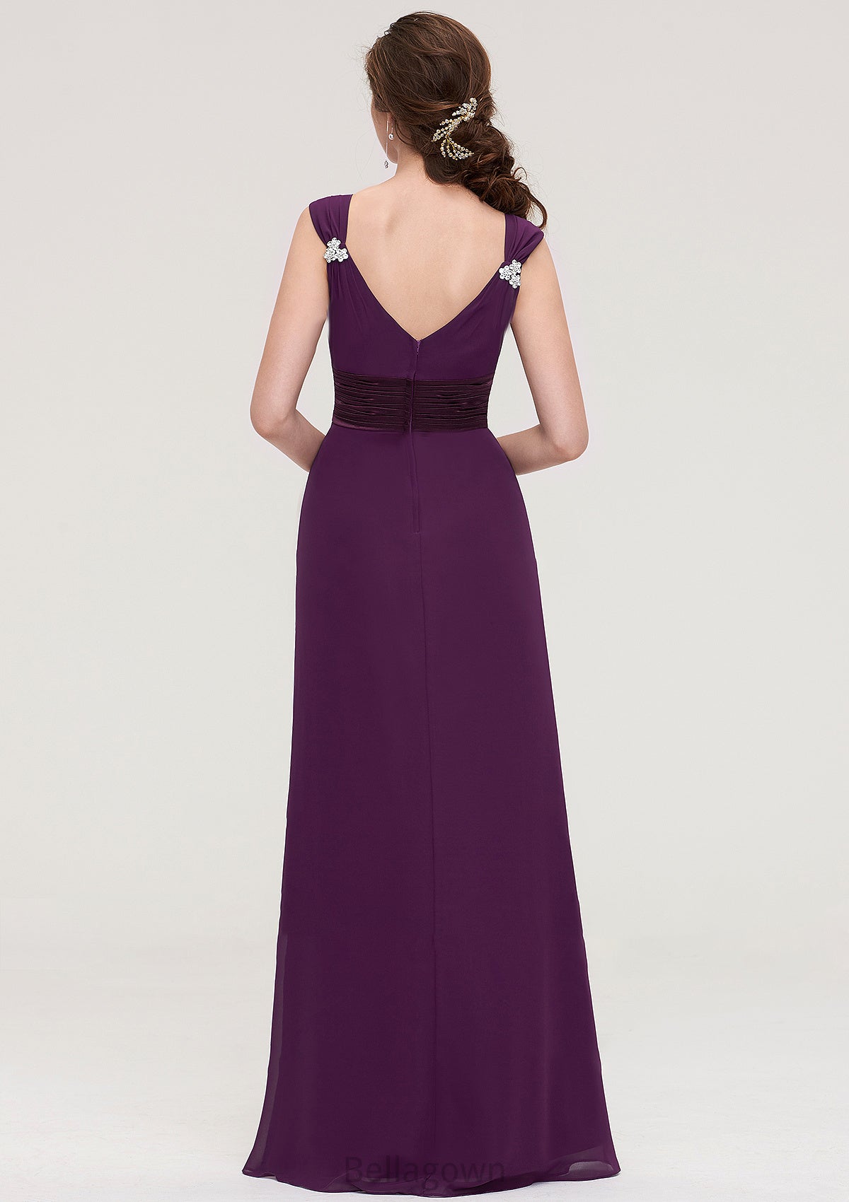 Sleeveless V Neck Long/Floor-Length Sheath/Column Chiffon Bridesmaid Dresses With Sashes Beading Pleated Mackenzie DNP0025432