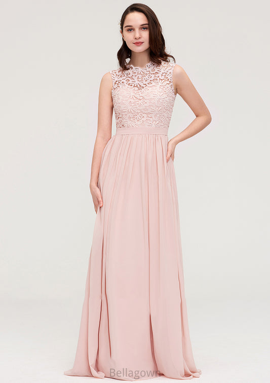 Sleeveless Scalloped Neck Long/Floor-Length Chiffon A-line/Princess Bridesmaid Dresses With Lace Gloria DNP0025434