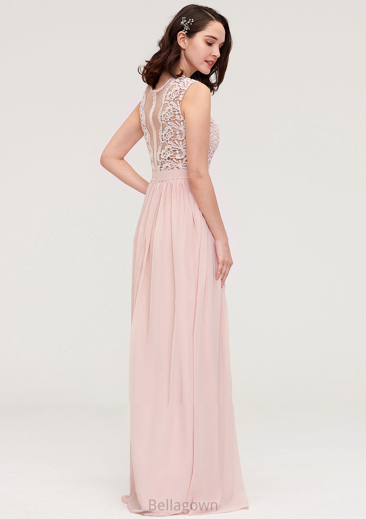 Sleeveless Scalloped Neck Long/Floor-Length Chiffon A-line/Princess Bridesmaid Dresses With Lace Gloria DNP0025434