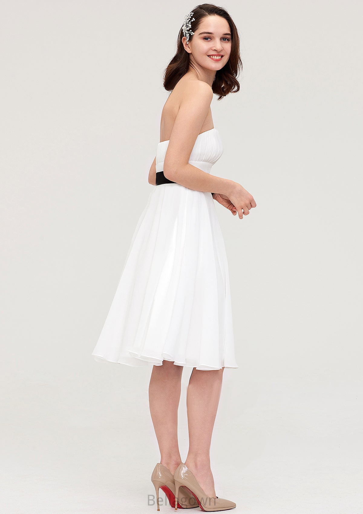 Strapless Sleeveless Knee-Length Chiffon A-line/Princess Bridesmaid Dresses With Pleated Sashes Amy DNP0025436