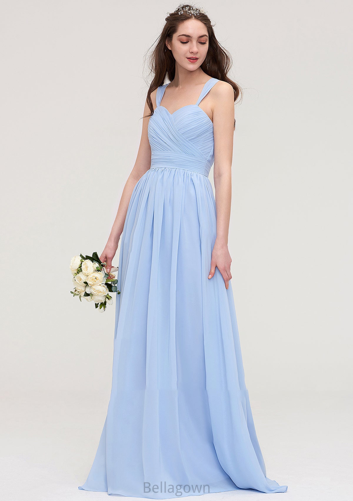 Sleeveless Sweetheart Long/Floor-Length Chiffon A-line/Princess Bridesmaid Dresses With Pleated Ashleigh DNP0025437